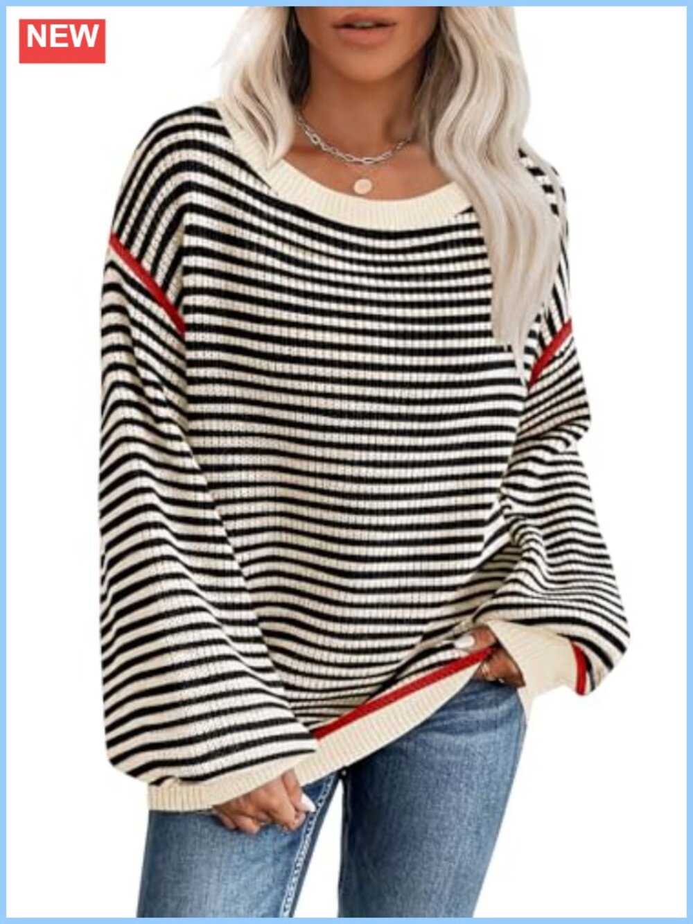 Oversized Striped Off-Shoulder Knit Pullover Tunic Sweater Fall Winter